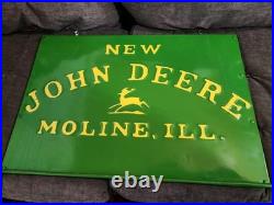 John Deere Embossed Panel Sign 30 X 21 steel nice circa 1920's grain binder