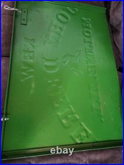 John Deere Embossed Panel Sign 30 X 21 steel nice circa 1920's grain binder