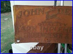 John Deere Embossed Tin Farm Implements Sign, Grobengieser &son, Altamont, illinois