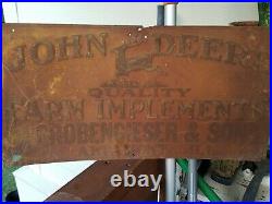 John Deere Embossed Tin Farm Implements Sign, Grobengieser &son, Altamont, illinois
