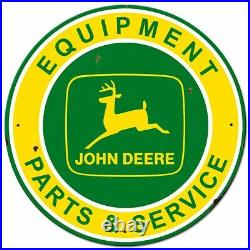 John Deere Equipment Parts Service 28 Round Heavy Duty USA Made Metal Adv Sign