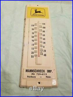 John Deere Fairbury NE Tin Thermometer Sign Old Original Vintage Farm Gas Oil