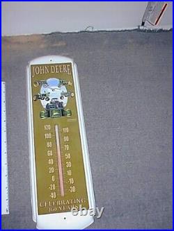 John Deere Farm Centenial Tractor Implement 17 Thermometer Tin Sign Excellent