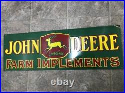 John Deere Farm Implements 36x12 Single Sided Porcelain Enamel Sign