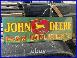 John Deere Farm Implements 36x12 Single Sided Porcelain Enamel Sign