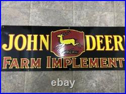 John Deere Farm Implements 36x12 Single Sided Porcelain Enamel Sign