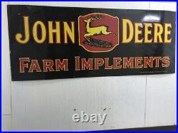 John Deere Farm Implements 60x24 Black Single Sided Porcelain Enamel Sign
