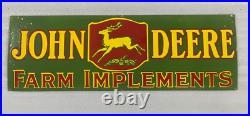 John Deere Farm Implements Gas And Oil Porcelain Enamel Sign 36x12 Ssp
