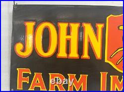 John Deere Farm Implements Gas And Oil Porcelain Enamel Sign 36x12 Ssp
