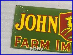 John Deere Farm Implements Gas And Oil Porcelain Enamel Sign 36x12 Ssp