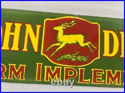 John Deere Farm Implements Gas And Oil Porcelain Enamel Sign 36x12 Ssp