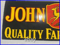 John Deere Farm Implements Gas And Oil Porcelain Enamel Sign 72x24 Ssp