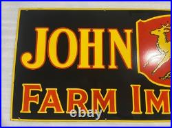 John Deere Farm Implements Gas And Oil Porcelain Enamel Sign 72x24 Ssp