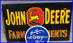 John Deere Farm Implements Porcelain Enamel Sign 18 x 10 Inches 2 Sided 10 pcs