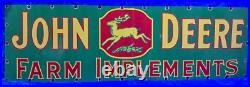 John Deere Farm Implements Porcelain Enamel Sign 24 X 80 Inches in 2 Parts