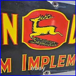 John Deere Farm Implements Porcelain Enamel Sign 36 X 15 Inches 1 Sided