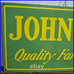 John Deere Farm Implements Porcelain Enamel Sign 36 x 15 Inches 1 Sided