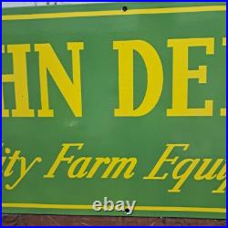 John Deere Farm Implements Porcelain Enamel Sign 36 x 15 Inches 1 Sided