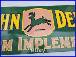 John Deere Farm Implements Porcelain Enamel Sign 48 X 18 Inches Single Sided