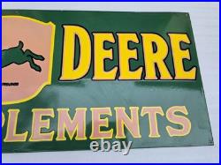 John Deere Farm Implements Porcelain Enamel Sign 48 X 18 Inches Single Sided