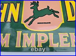 John Deere Farm Implements Porcelain Enamel Sign 48 X 18 Inches Single Sided