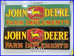 John Deere Farm Implements (four) 36x12 Inch Porcelain Enamel Signs Single Side