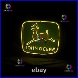 John Deere Farm Tractor Farming Garage Barn Real Glass Neon Light Sign Man Cave