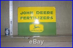 John Deere Fertilizers Porcelain Sign Gas Service Garage Farm Tractor Seed Feed