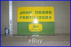 John Deere Fertilizers Porcelain Sign Gas Service Garage Farm Tractor Seed Feed
