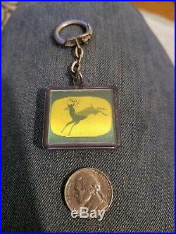 John Deere Flicker Key Chain French Farm Tractor Diesel Rare Old 50s Ad sign old