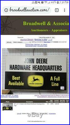 John Deere Hardware Headquarters 38×21-double Sided Original Dealers Sign