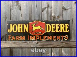 John Deere Implements Brushed Porcelain Enamel Sign Gas Oil Farm Tractor