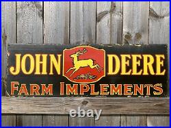 John Deere Implements Brushed Porcelain Enamel Sign Gas Oil Farm Tractor