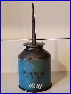 John Deere JD Oil Can Blue Burnham Feed Company Tyrone PA Vintage Advertising