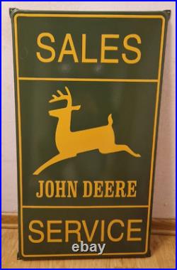 John Deere Large 27.56 Porcelain Emaille / Enamel Shield, Sign. Retro. Embossed