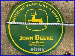 John Deere Large, Heavy Double Sided Porcelain Dealer Sign (dated 1952) 30
