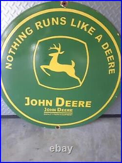 John Deere Large, Heavy Porcelain Dealer Sign 30 Inch