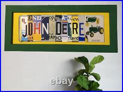 John Deere License Plate Letter Sign Rustic Wood Frame Decor Farmhouse Vintage