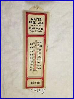 John Deere Mayer Feed Mill Thermometer Sign Farm Tractor Old Original Vintage