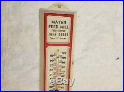 John Deere Mayer Feed Mill Thermometer Sign Farm Tractor Old Original Vintage
