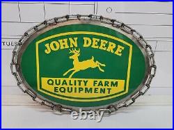 John Deere Metal Sign Size 12 x 17 Inches on chain frame. Custom made