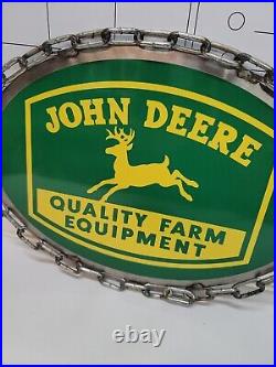 John Deere Metal Sign Size 12 x 17 Inches on chain frame. Custom made