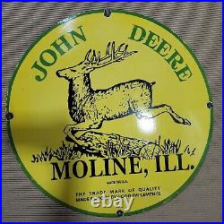 John Deere Moline Advertising Porcelain Enamel Sign 30 Inches Round