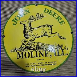John Deere Moline Advertising Porcelain Enamel Sign 30 Inches Round