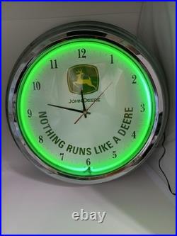 John Deere Neon Clock 14.5 Nothing Runs Like A Deere Tested And Working