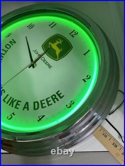John Deere Neon Clock 14.5 Nothing Runs Like A Deere Tested And Working