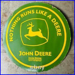 John Deere Nothing Runs Like Deere Porcelain Enamel Sign 36 Inches Double Sided