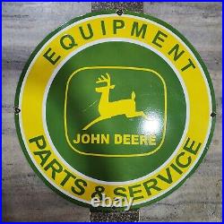 John Deere Parts Porcelain Enamel Sign 30 Inches Round