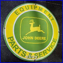 John Deere Parts Porcelain Enamel Sign 30 Inches Round