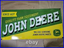John Deere Parts Porcelain Enamel Sign 48 X 24 Inches